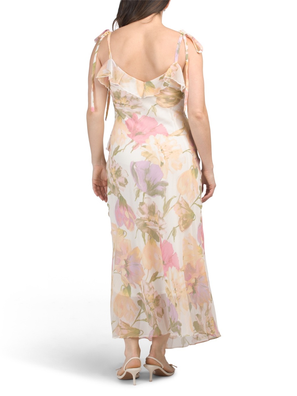 Ruffled Floral Maxi Dress in Pastel Pink, Lavender, Yellow, Green - Picture 2 of 2